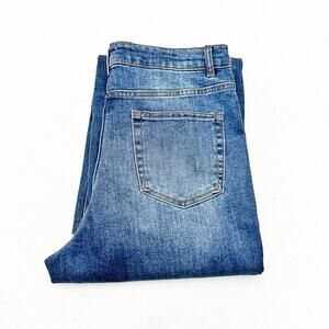 OAT NY Wide Leg Dark Wash Denim Jeans Frayed Hem Size 12 / 31